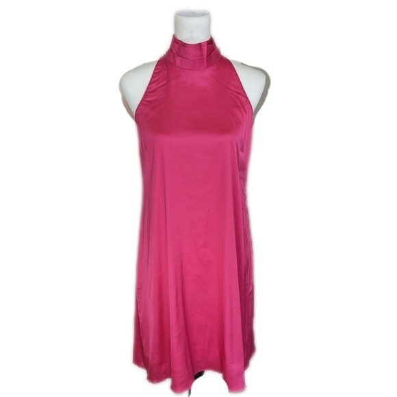 Boston Proper high neck halter mini dress, raspberry pink fuschia magenta 4 - Picture 1 of 8